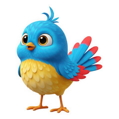 Fototapeta premium Adorable cartoon blue bird with yellow belly isolated on transparent background
