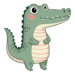 Fototapeta premium Cartoon alligator wearing a striped shirt isolated on transparent background