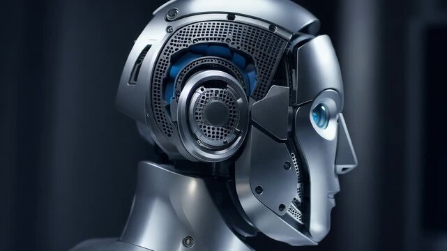 Humanoid robot side profile showing advanced auditory sensor ear system