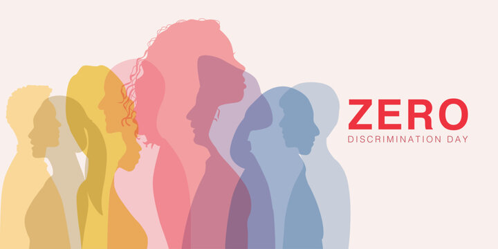 Abstract silhouette vector illustration symbolizing diversity and equality through overlapping colorful human profiles for Zero Discrimination Day.