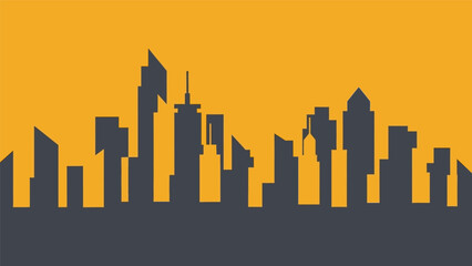 City skyline silhouette at sunset.