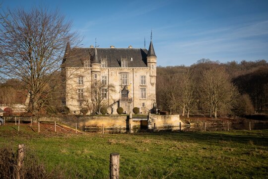 Protected national monument Schaloen Castle in Oud-Valkenburg, South Limburg municipality of Valkenburg aan de Geul in Dutch rural nature countryside in the Netherlands