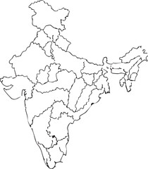 Fototapeta premium Outline map of India showing internal state borders and geographical India map outline India map 1
