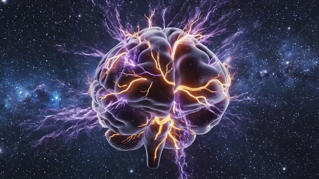 Brain with electric sparks in space
