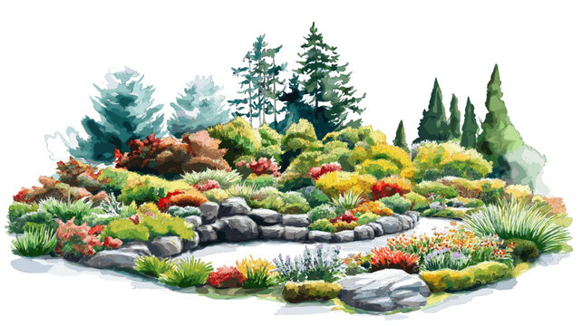 Butchart Gardens. Butchart Gardens hand drawn watercolor illustration