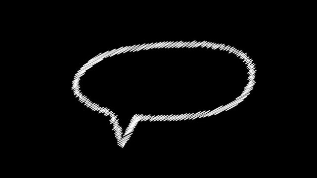 Hand drawn white scribble speech bubble animation on black background
