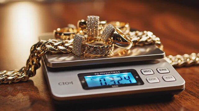 Gold jewelry on digital scale