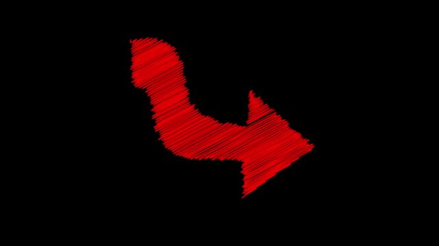 Hand drawn red scribble curved arrow pointing right animation on black background