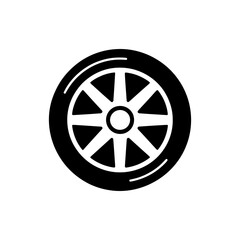 Fototapeta premium Vintage Wagon Wheel Icon. A simple black icon of a spoked wheel, presented as a clean silhouette on a white background.