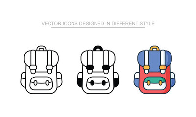 Travel Backpack vector icon stock isolated on white sheet