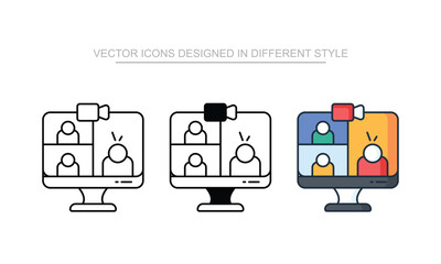 Online Meeting icon set in different style with white background illustration