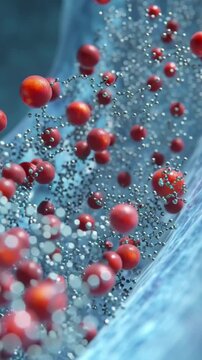 Red bubble of blood or stem cell floating on soft pink background. Molecules of Collagen and Beauty product concept. 3D rendering.