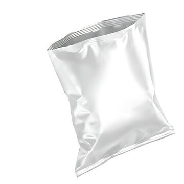Open empty foil silver potato chips snack bag mockup isolated on white background
