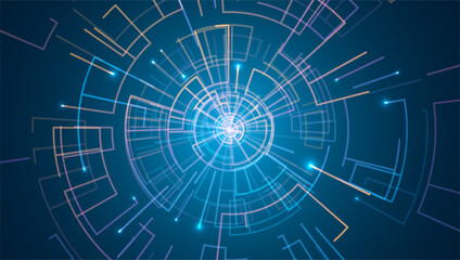 Fototapeta premium Abstract technology future visualization. Innovation digital circle of particles. Graphic concept for your design