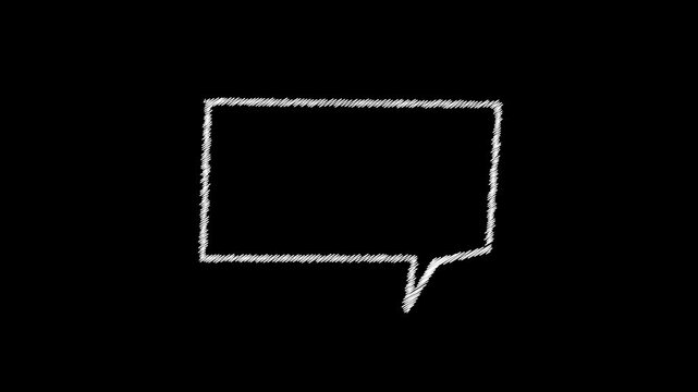 Hand drawn white scribble speech bubble animation on black background
