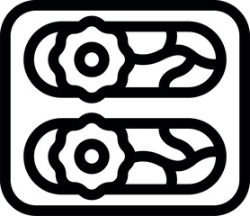 Simple black and white vector icon representing a settings panel with two cogwheels engaging with serrated bars