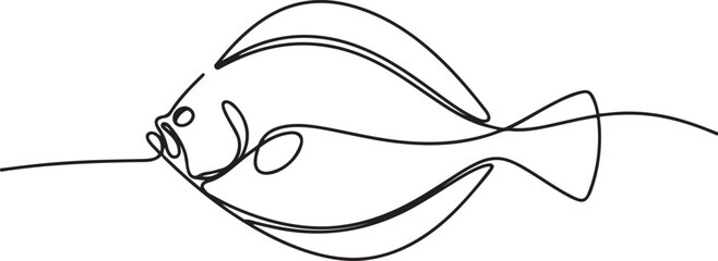 flounder fish continuous one line drawing.one line vector illustration with out background