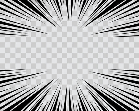 RADIAL MOTION LINES COMIC STRIP. A retro frame with abstract lines for creating your own comics. Easily editable elements for creating dynamic motion.