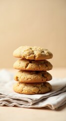 A stack of cookies sitting on a napkin on a table