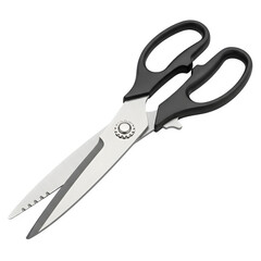 Obraz premium Silver scissors with black handles a cutting tool for crafts and office use isolated on transparent background