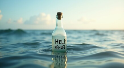 Bottle with a message on it floating in the water help needed