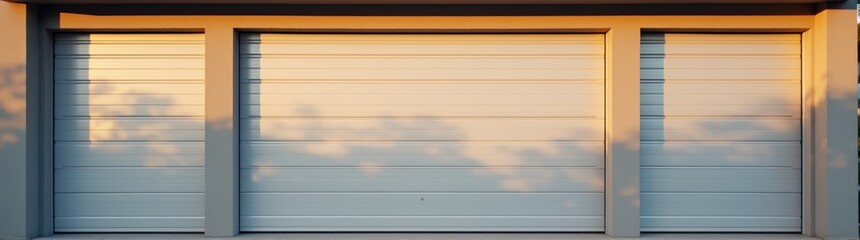 Closed modern garage doors subtle reflections on metal panels