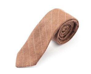 One stylish brown tie isolated on white