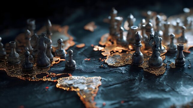 3D World Map Chessboard Showing Global Power Moves, High-Stakes Geopolitical Strategy and International Conflict Tension