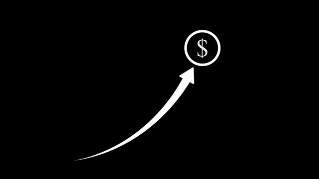 Business rising growth, money rising graph arrow showing growth, concept of business success, investment growth with dollar sign.arrow sing following dollar sing,on black background,with video.