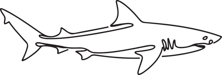 Fototapeta premium Continuous one line drawing of shark in the ocean.one line vector illustration with out background