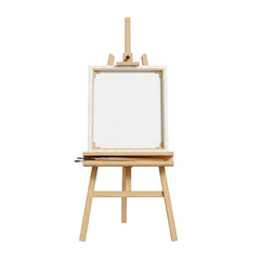 Blank Canvas on Wooden Easel Isolated on Transparent Background