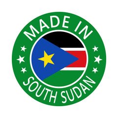 Obraz premium South Sudan Made in Stamp in circle with flag Vector template on white background