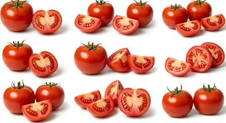 Collection of Fresh Tomatoes Sliced and Whole