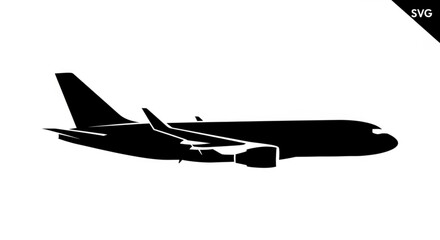 Black silhouette of a commercial airplane vector graphic