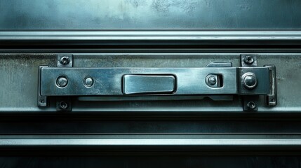 Obraz premium Close up of a metallic latch mechanism on a refrigerated transport door