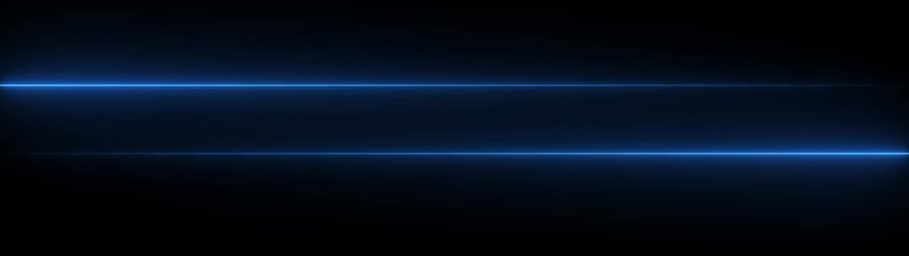 Two parallel horizontal glowing blue neon lines on a dark background with light diffusion abstract bright