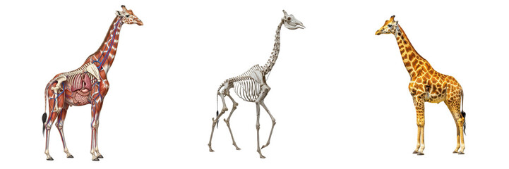 Isolated Giraffe Anatomy Set with Skeleton, Internal Organs and Realistic Giraffe – Transparent Background PNG © Oor