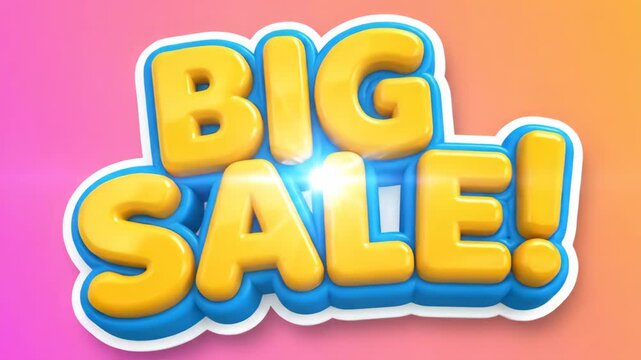 Big Sale Text Animation Yellow Blue 3 D Bold Letters Exciting Announcement Retail Promotion Marketing Advertising Commerce Discount Offer Special Event Celebration Shopping Deals Retailer Business