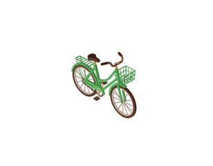 Obraz premium Green bicycle with basket and kickstand