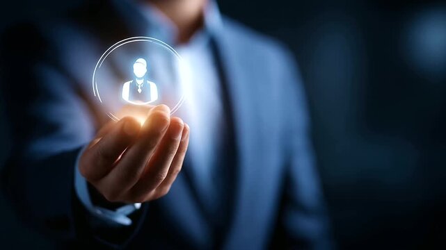 Faceless businessman hands showing glowing technical support banner neon line concept interface service advice assistance icons reliability expert solutions defocused virtual