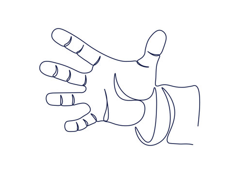 Drawing grasping male hand. Human hand drawn in single continuous line. One line doodle. Sketch vector on white background. Editable stroke. Simple minimalist illustration.