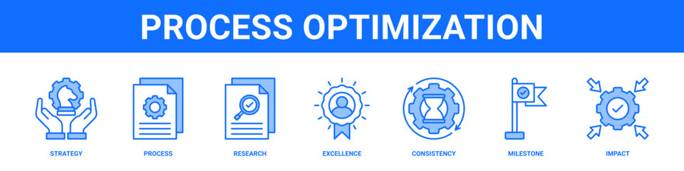 Process Optimization web banner icon set collection solid style.