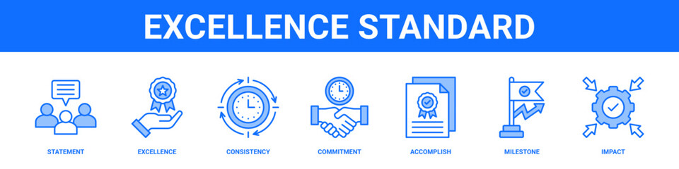 Excellence Standard web banner icon set collection solid style.