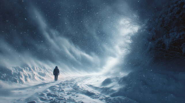 Dark silhouette in the nordic blizzard &ndash; Ai generative
