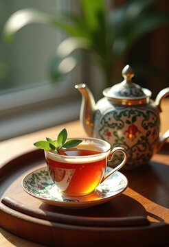 Elegant Earl Grey Tea with Bergamot Infusion Fresh Blend Tranquil Relaxation on Luxurious Tea Tray