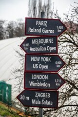 World cities distance sign, Zagreb, Croatia