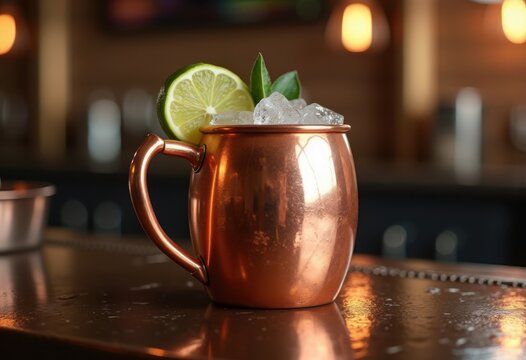 Copper Mug Moscow Mule Lime Classic Cooler Industrial Charm Rustic Bar Counter