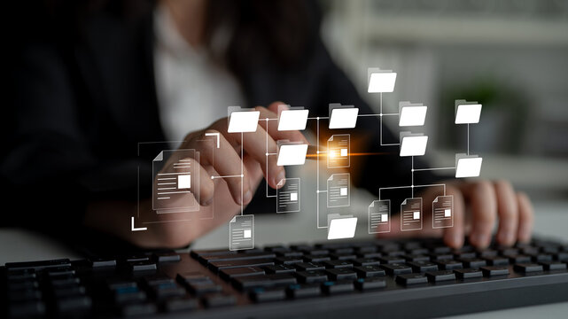 Digital file structure showing folder organization, file hierarchy, and document arrangement. File structure supports management, improves access, and file structure enhances clarity. Latch