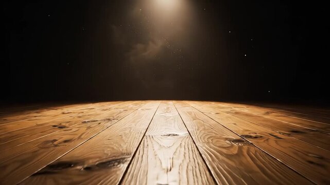 Wooden floor with spotlight in dark room