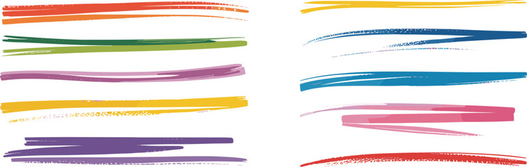 Colorful hand-drawn brush stroke lines and shapes